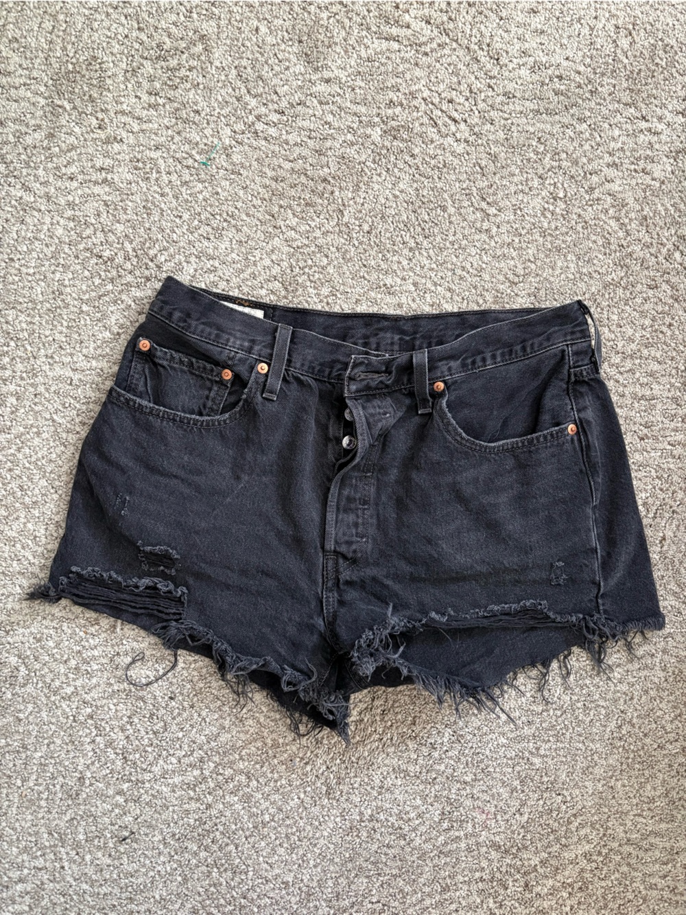 Levi’s Black Distressed High-Waist Denim Shorts